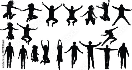 jumping, silhouette, black, white, icon, illustration, vector, design, symbol, motion, pose, energy, leap, airborne, dynamic, movement, athletic, expressive, posture, action, figure