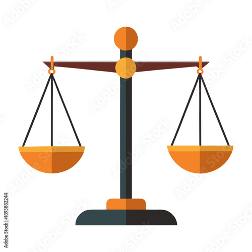 Orange and black balance scale with empty pans weighing scales justice