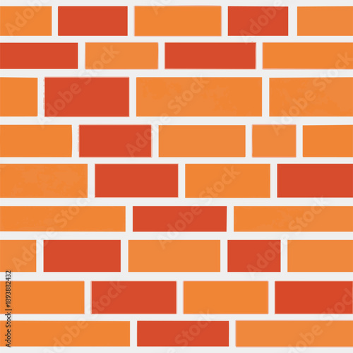 Seamless Brick Wall Pattern Background. Flat Geometric Texture with Orange and Red Clay Bricks and White Mortar Lines.