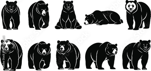 Ghost silhouette icons, spooky shapes, white eyes, black vector illustrations, Halloween design elements, eerie pattern recognition artwork