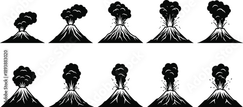 Ghost silhouette icons, identical and unique shapes, white eyes, black vector illustrations, spooky design, Halloween pattern elements