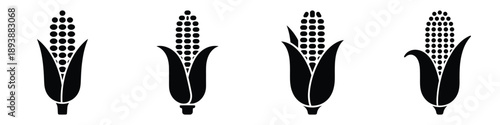 Corn Cob and Maize Vector Icons - Minimalist Agriculture Silhouette Set for Farming, Sweetcorn Produce, Organic Food Branding, and Harvesting Logo Design
