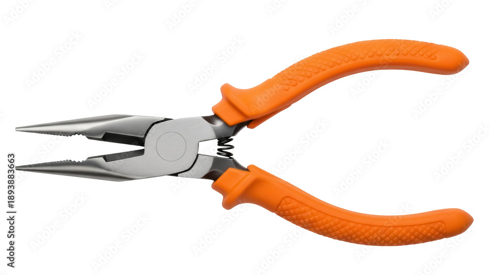 Fototapeta premium Isolated long nose pliers with orange handles for gripping, bending, and cutting wires