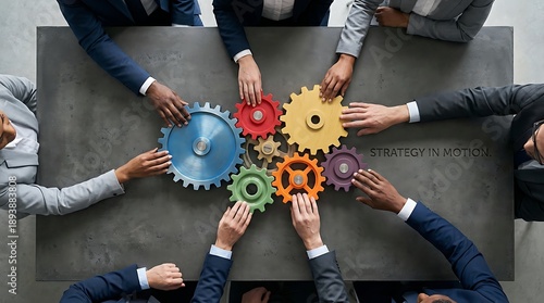 Business team working together with colorful gear strategy