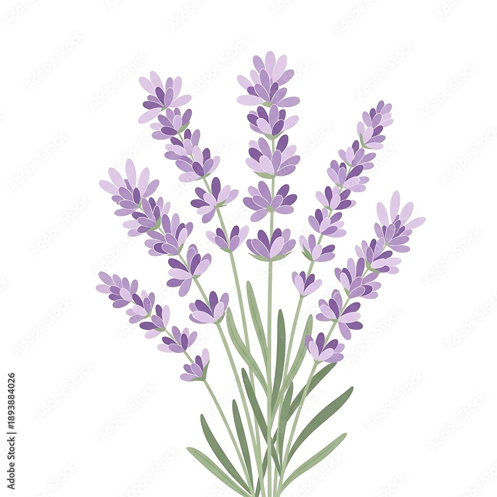 Obraz premium Beautiful vector illustration of a delicate lavender flower bunch, perfect for natural herb designs, aromatherapy concepts, and botanical garden themes with purple blossoms