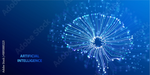 Brain line infographic science background. Futuristic AI mind design. Connecting idea innovation concept. Machine learning artificial intelligence connect. Ai brain genius vector illustration.