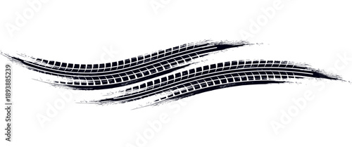 Tire tread marks, drift, motorsport, motocross, rally, tread mark with skid, grinding, splash effect. Graphic set of tire treads, wheel texture, car racing. Vector collection, wheel treads on asphalt