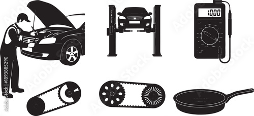 5-6 Black Solid Auto Repair Outlines Silhouettes on White