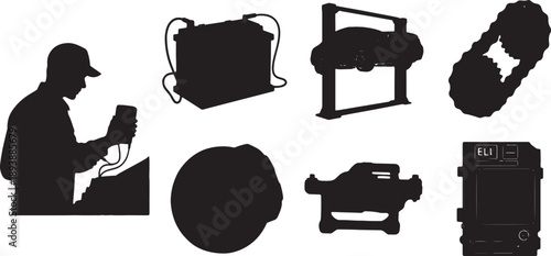 6 Black Solid Car Service Drawings Silhouettes on White