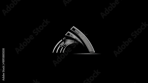 Futuristic 3D metallic abstract logo icon with a sleek chrome finish on a dark background, elegant and modern graphic design
