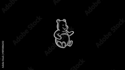 Cute cartoon bear sketch on black background. Simple line art drawing of a friendly teddy bear character, minimalist illustration.