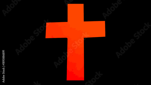 Vibrant orange cross symbol on a dark black background. A powerful graphic representing faith, spirituality, religion, and hope.