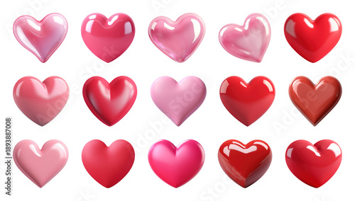 PNG Glossy hearts in various colors, transparent background