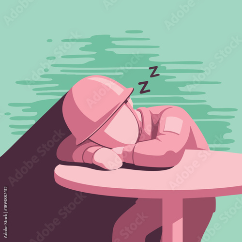 Sleeping Soldier. Pixel Art. Minimalist Illustration. Exhaustion Concept.