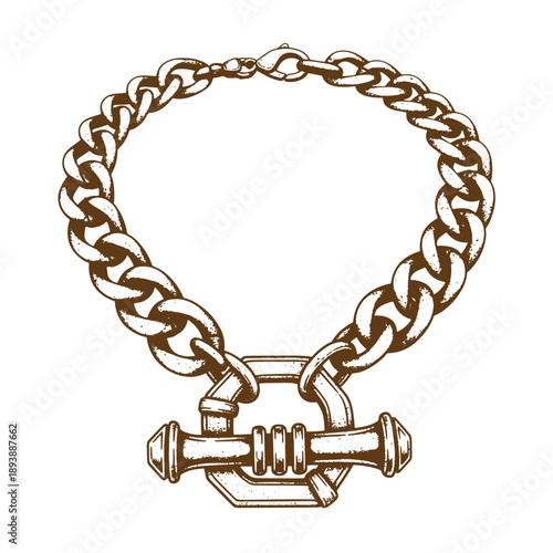Vintage Grunge texture Brown metal chain with bolt clasp isolated on white background