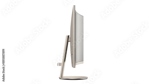 Isolated sleek curved computer screen angled to the side on neutral support pedestal stand