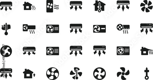 Black and white air conditioner and fan  symbols