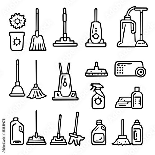 Set of Cleaning Tools and Supplies Icons Vector