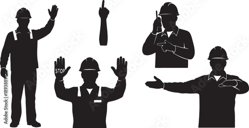 5 Black Solid Stevedores Signaling Silhouettes Set on White Background