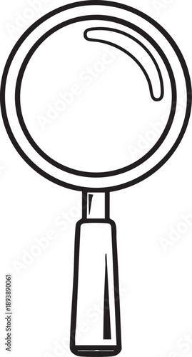 Black and white line of magnifying glass with thick handle and round lens line simple