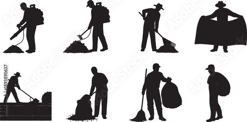 6 Black Solid Leaf Cleanup Silhouettes Set on White Background