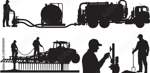 5 Black Solid Silhouettes of Waste Management Techs