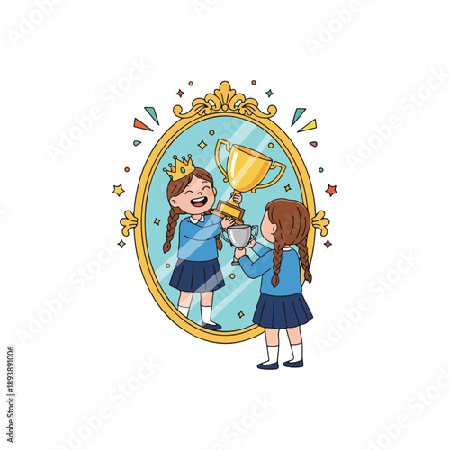 Young Girl Receiving Trophy from Reflection.