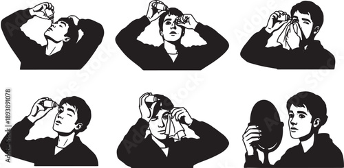 5 Black Solid Operator Eye Care Silhouettes Set on White Background