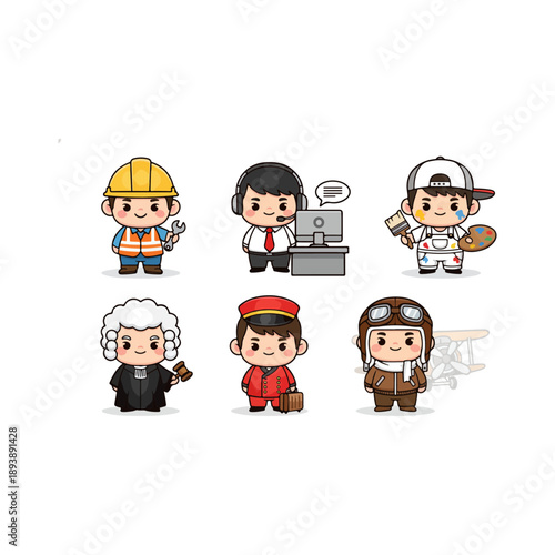 Cartoon Characters in Various Occupations.