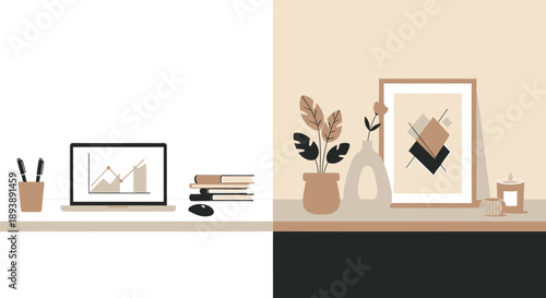 Minimalist home office workspace vector illustration