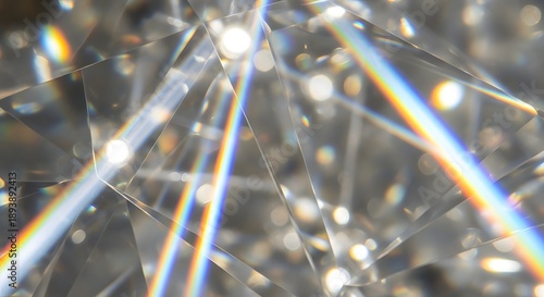Abstract close-up of a faceted diamond with rainbow light refractions, representing luxury, brilliance, and clarity.