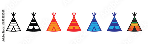 Vector illustration icon colorful teepees in different patterns and hues