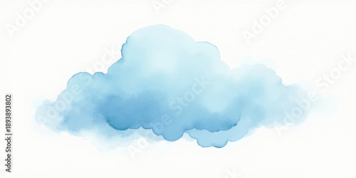 Hand drawn abstract blue watercolor background with light fluffy white clouds and a bright summer sky texture illustrating a clear nature atmosphere