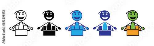 Vector illustration icon a group of diverse stick people with different colored bodies and smiling faces standing with their arms out