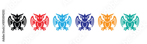 Vector illustration icon colorful owl icons in black, red, cyan, blue, orange, and green