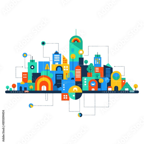 Colorful Cityscape with Modern Buildings.