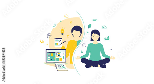 Vector illustration of people working and meditating