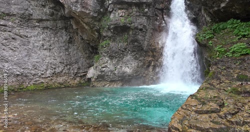  Dolomite waterfalls with turquoise water