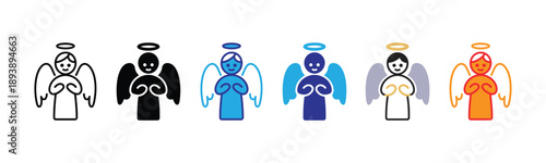 Vector illustration icon collection of angel icons in various colors