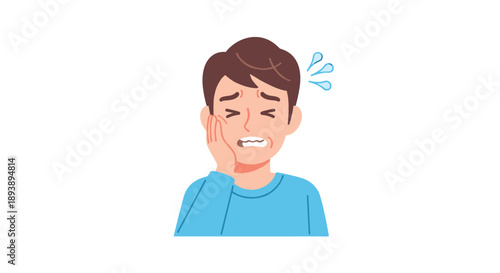 Young Man with Distressed Expression Holding Jaw due to Toothache Dental Emergency Medical Illustration