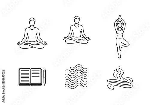 Yoga Meditation Wellness Healthy Lifestyle Activity Icons Representing Balance And Serenity For Active Life Concepts And Self Care