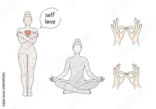 Woman Embracing Self Love Practicing Meditation and Hand Gestures for Inner Peace and Mindfulness