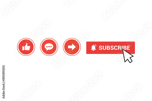 Red Social Media Button Set Like Comment Share and Subscribe