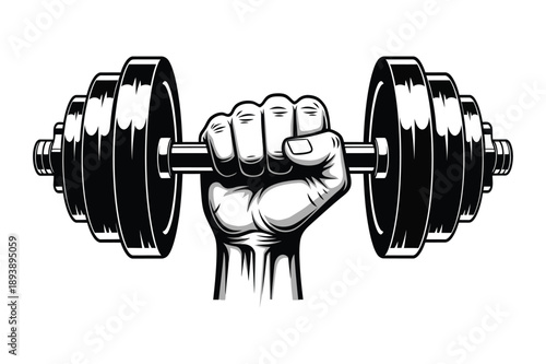 Hand Holding Heavy Dumbbell Vector Illustration For Gym Logo