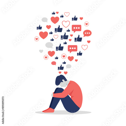 Social Media Addiction And Mental Health Depression Vector Illustration
