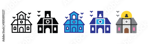 Vector illustration icon a set of colorful church icons in various styles and colors