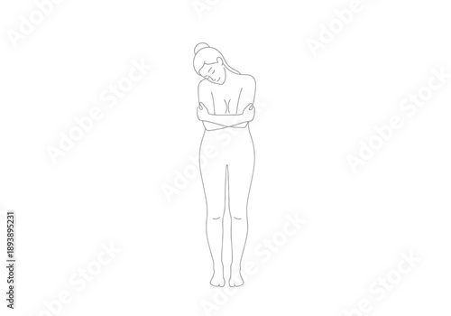 Elegant Woman Embracing Herself in Minimalist Outline Style Showing Grace and Self Assurance Clean Simple Artistic Representation