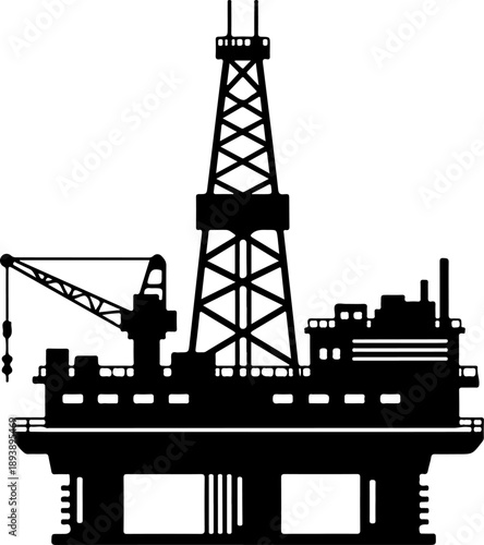 Oil drilling platform silhouette vector illustration