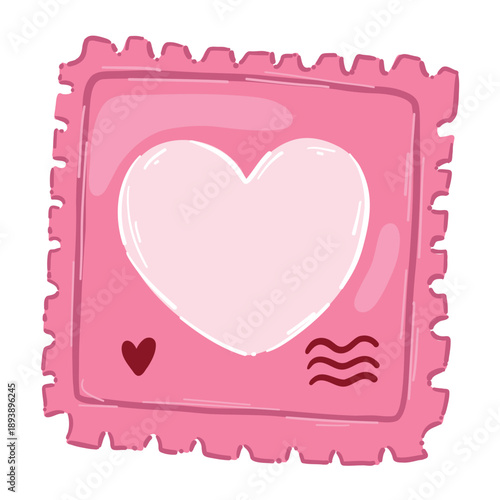 Pink Postage Stamp with Heart Vector Illustration