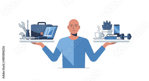 Vector illustration of a man balancing work and personal life